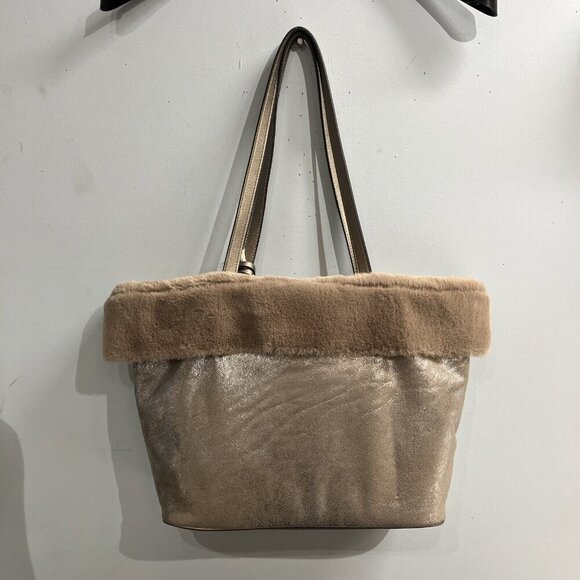 Jessica Simpson Purse Tote Flora‎ Fur Lined Metallic Handbag Matching Wallet - Picture 4 of 13